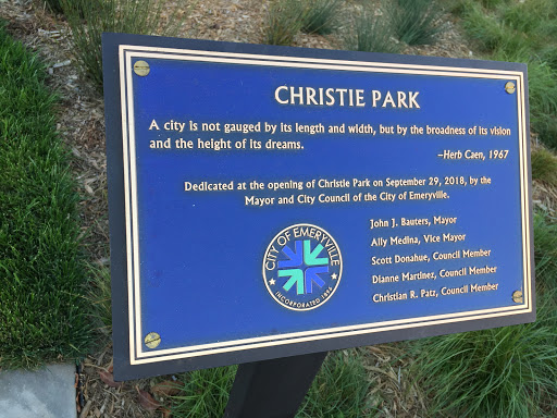 CHRISTIE PARKA city is not gauged by its length and width, but by the broadness of its vision and the height of its dreams.- Herb Caen, 1967Dedicated at the opening of Christie Park on September...