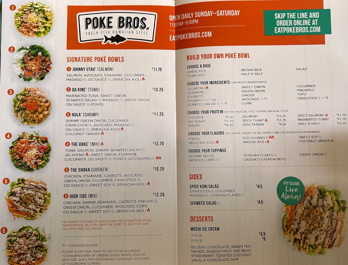 Poke Bros. gluten-free menu