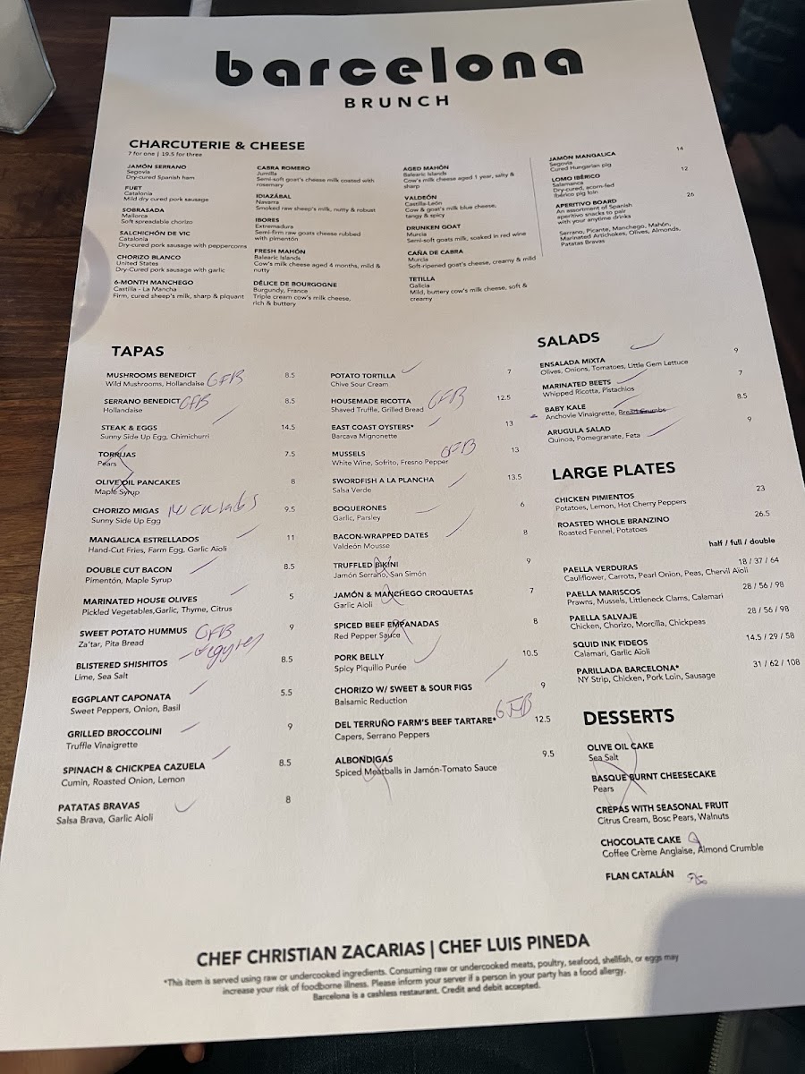 Barcelona Wine Bar gluten-free menu