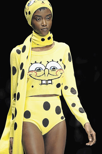 PLAYING CUTE: Moschino gives a nod to SpongeBob SquarePants during Milan Fashion Week, above