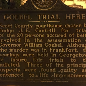 GOEBEL TRIAL HERE Scott County courthouse chosen by Judge J.E. Cantrill for trials of the 20 persons accused of being involved in the assassination of Governor William Goebel.  Although the murder ...