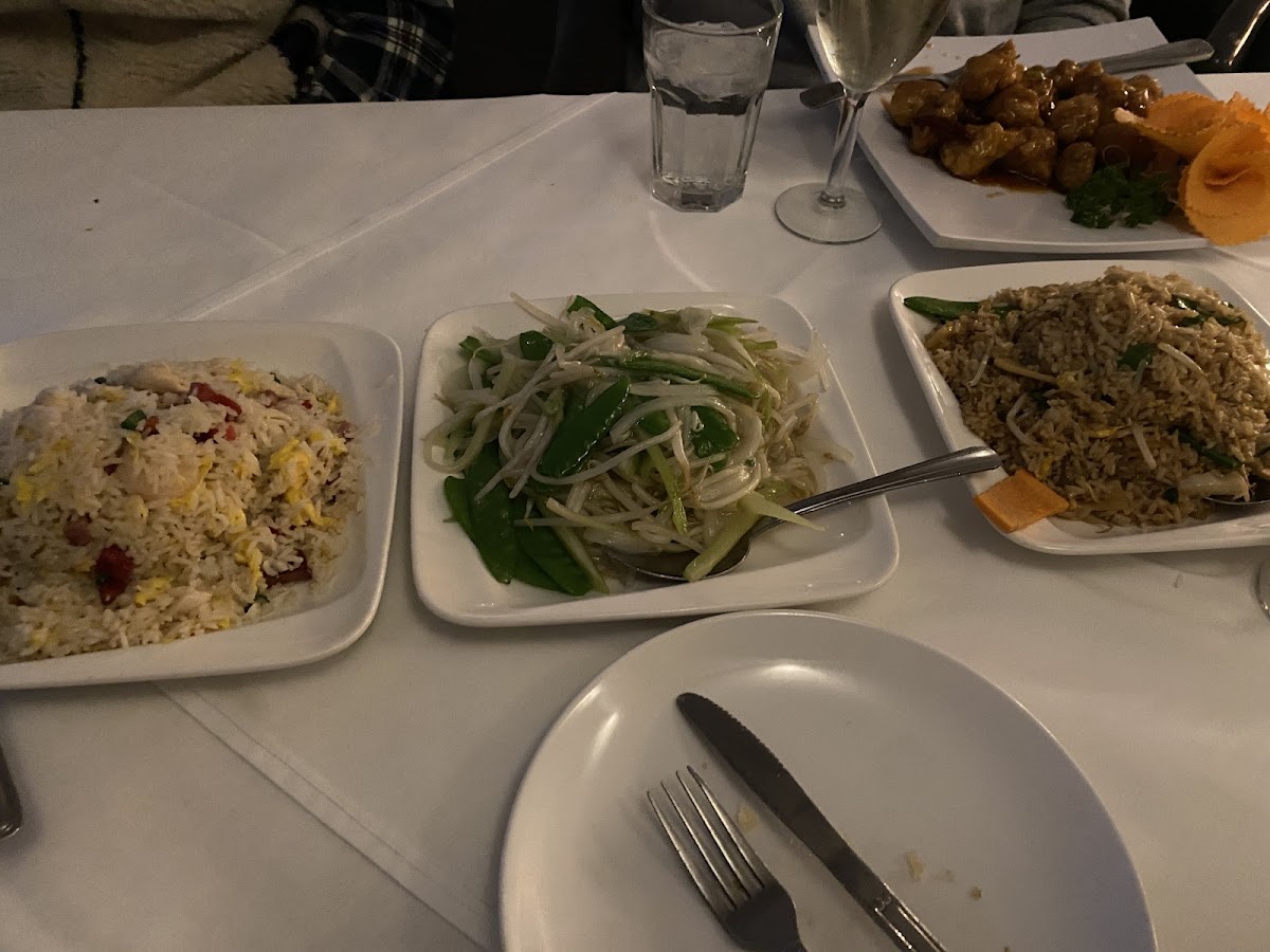 L-R: Cheng-Du rice, Chow Mein, Vegetable Fried Rice