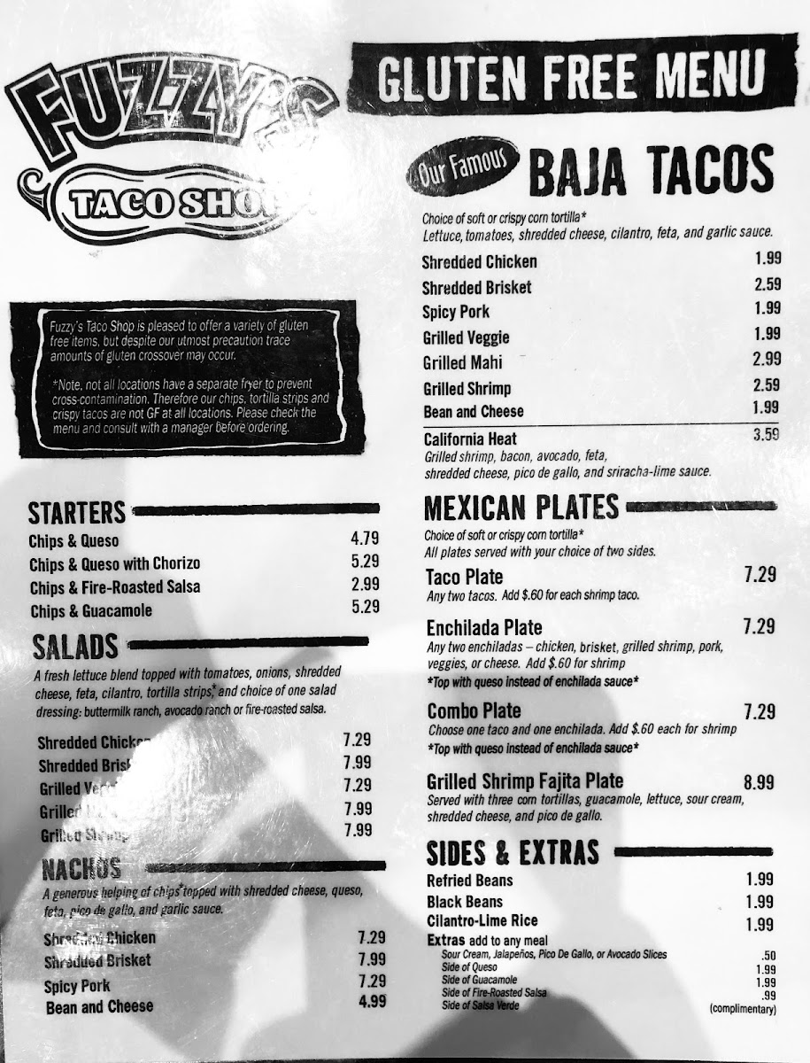 Fuzzy's Taco Shop gluten-free menu