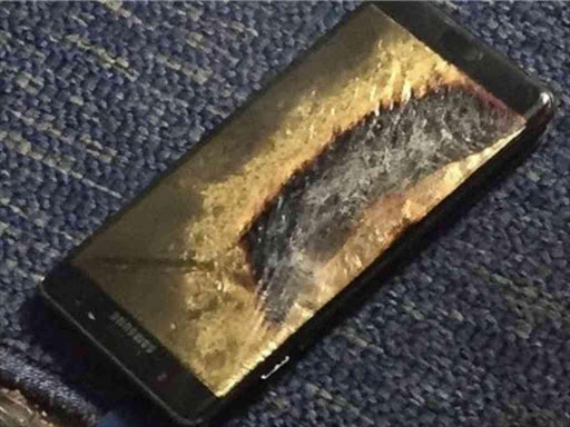 A replacement Note 7 that caught fire on a Southwest Airlines plane. /BBC