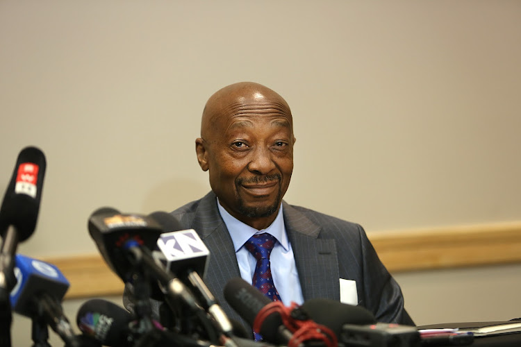 Suspended Sars Commissioner Tom Moyane during a press conference in Illovo. Picture: ALON SKUY