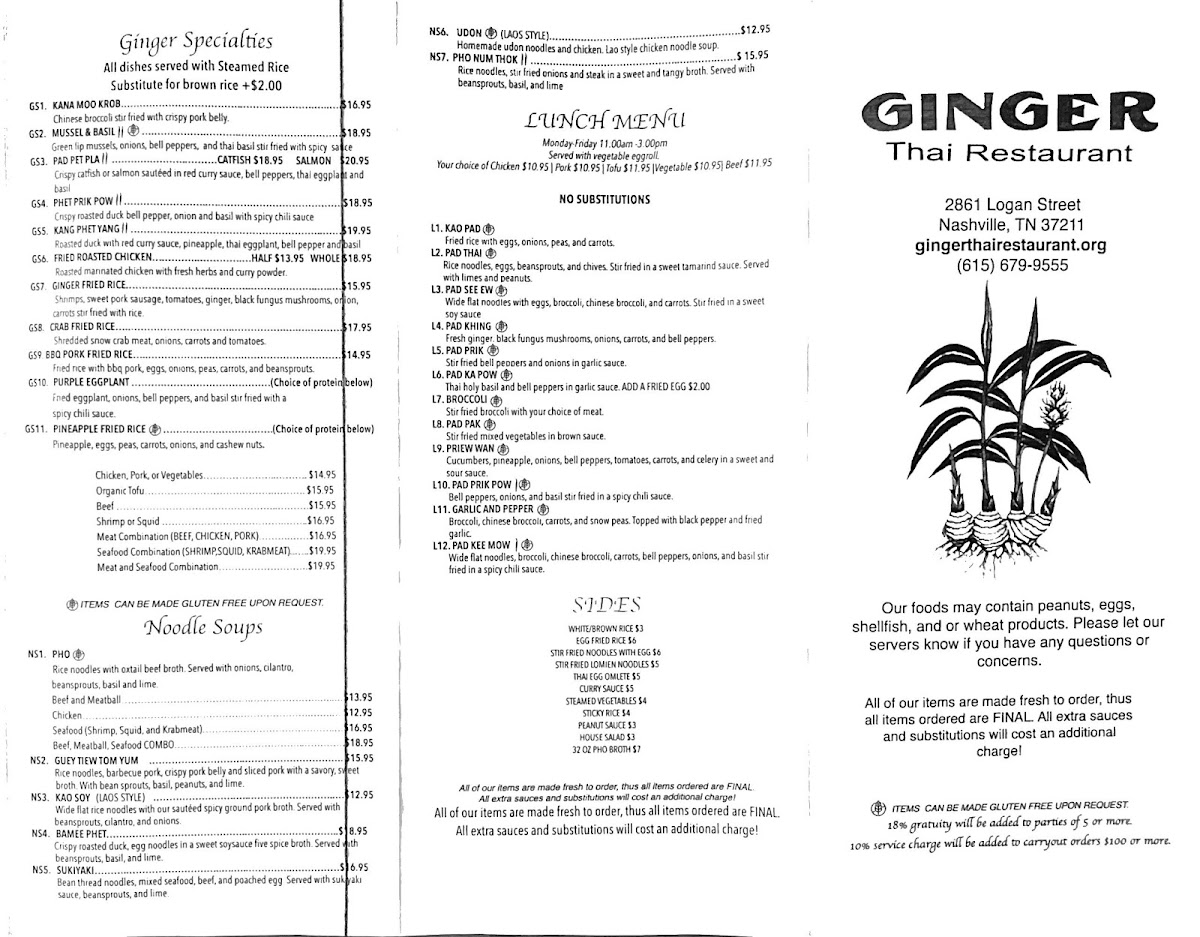 Menu notes which can be made GF (1 of 2)