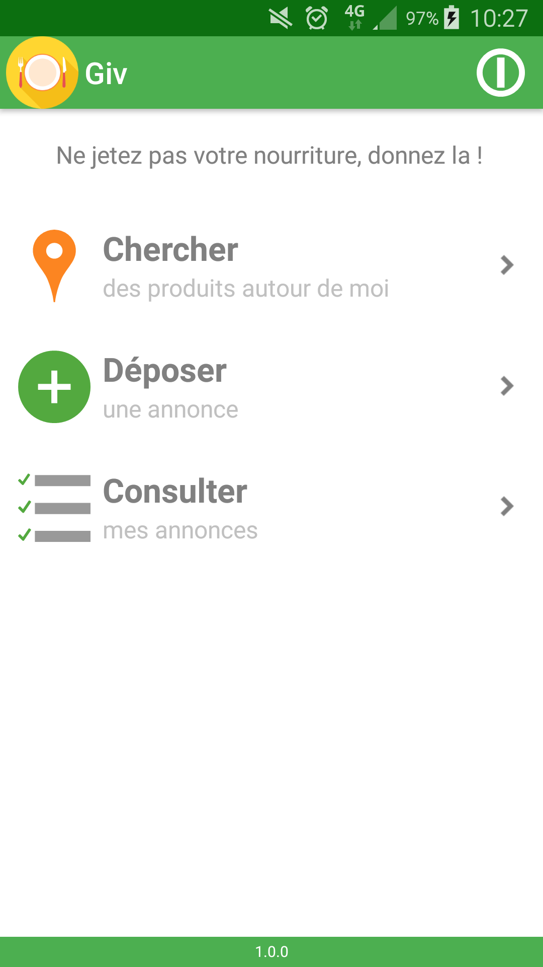 Android application Giv, contre le gaspillage screenshort