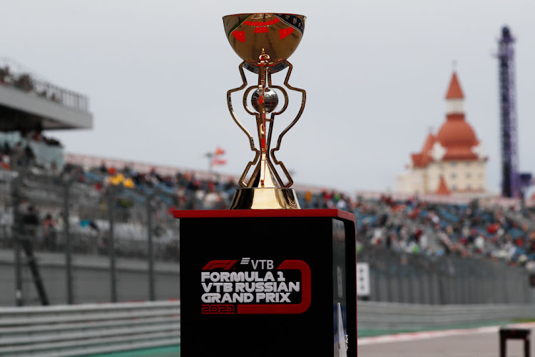 The race winner's trophy is pictured on the grid before the start of the F1 Grand Prix of Russia at Sochi Autodrom on September 26, 2021 in Sochi, Russia.