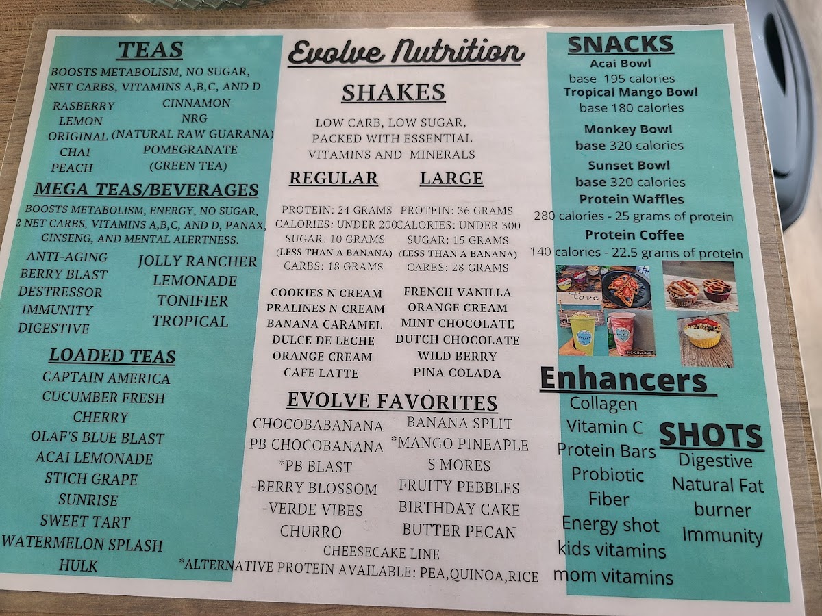 Evolve Nutrition gluten-free menu