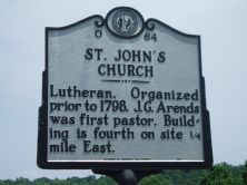 Lutheran. Organized prior to 1798. J. G. Arends was first pastor. Building, the fourth on site, is 1/4 mile east.Plaque via North Carolina Highway Historical Marker Program, and is used with their...
