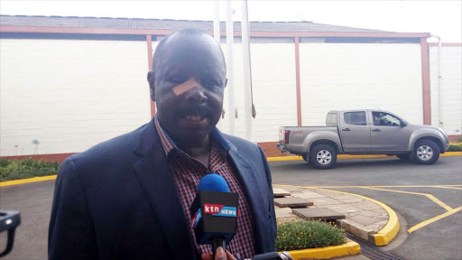 Governor Isaac Rutto speaking to the media soon after arriving at Wilson Airport. He has been rushed to Nairobi hospital. Photo/Rhoda Odhiambo