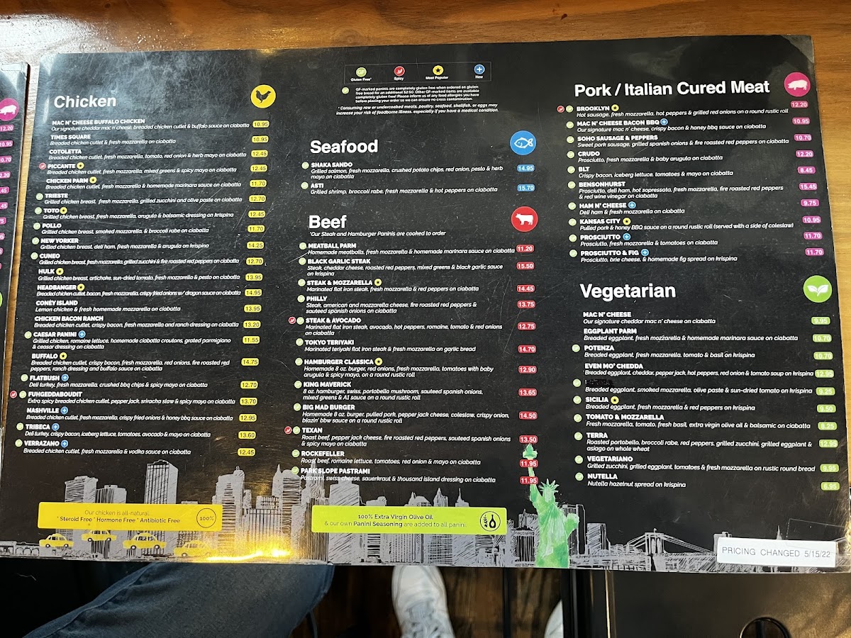 New York Panini gluten-free menu