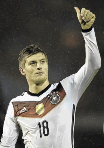 MATCH WINNER: Germany midfielder Toni Kroos celebrates at the end of the friendly against Spain PHOTO: MIGUEL RIOPA/AFP