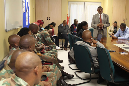 Acting HOD, Dr Ernest Kenoshi welcoming South African Military Health Services personnel at Hillbrow Forensic Pathology Service centre. Picture credit: Gauteng Department of Health/Siddique Davids