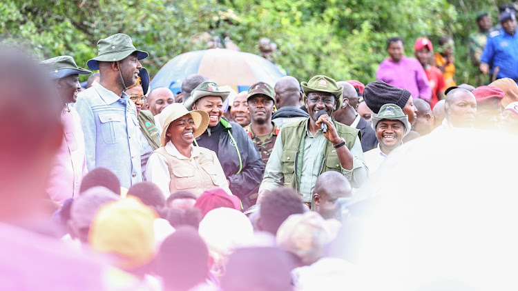 First Lady Mama Rachel Ruto and other leaders during the national tree planting day at Kiambicho Forest Karua Hill A, Murang'a County, on May 10, 2024.