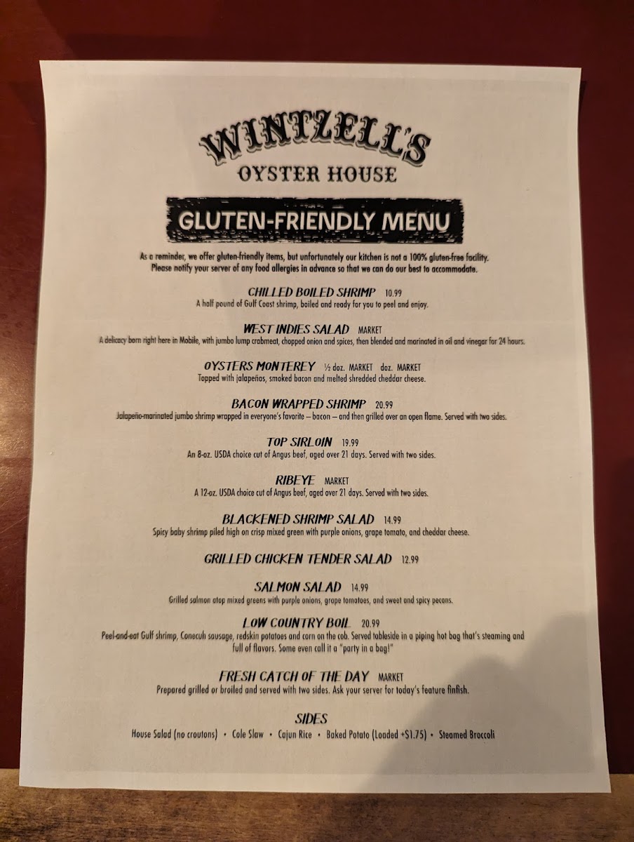 "Gluten-friendly" menu