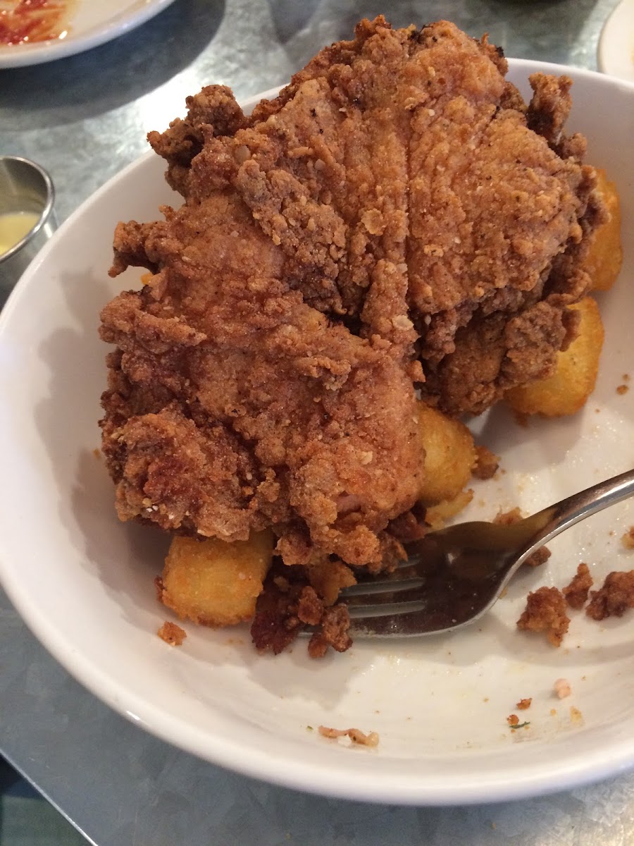 Half of my crispy celiac safe fried chicken.