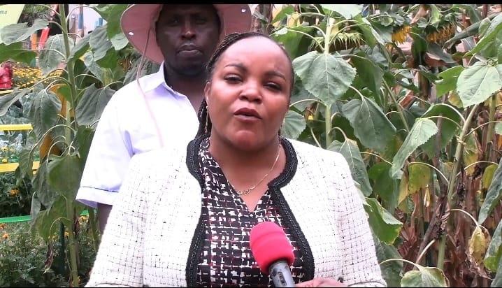 Kenya Seed Company chairperson Wangui Ngirici addresses the press on Friday at the Nairobi Agricultural Showground