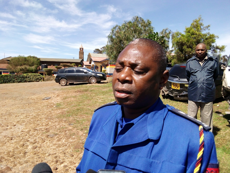 Lari subcounty police commander Adamson Furaha addressing journalists on Tuesday, May 1, 2024.