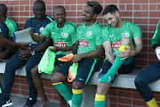Thulani Serero , Kermit Erasmus and Dean Furman during the South African national mens soccer team training session at People’s Park on March 21, 2017 in Durban, South Africa.