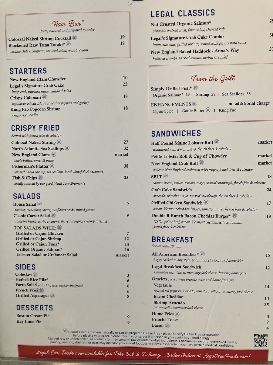 Legal Seafood /// terminal B gluten-free menu
