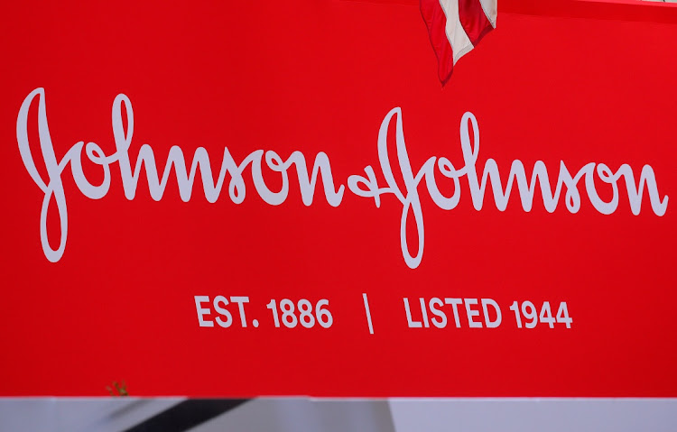 The company logo for Johnson & Johnson is displayed to celebrate the 75th anniversary of the company's listing at the New York Stock Exchange in New York, U.S.,September 17, 2019.