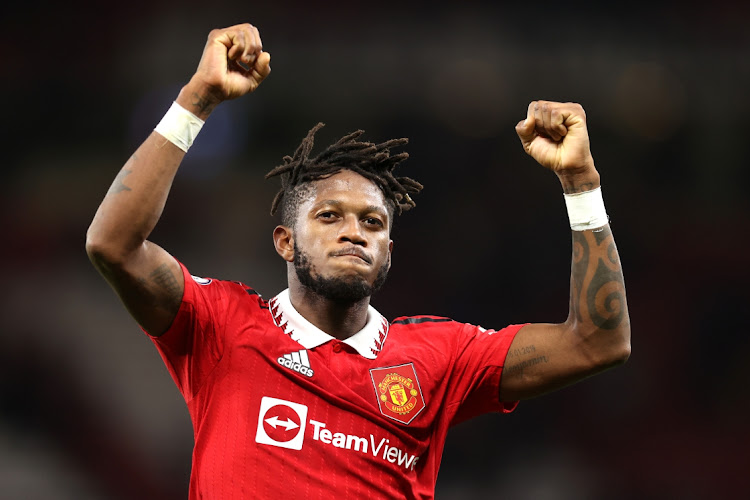 Fred of Manchester United celebrates beating Tottenham Hotspur at Old Trafford on October 19, 2022 in Manchester
