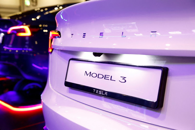 A Tesla Model 3 on display in London, Britain, March 28 2024. Picture: REUTERS/Peter Cziborra