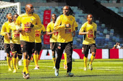 CARRYING ON: Bafana Bafana during a training session at Moses Mabhida Stadium  in Durban yesterdayPhoto: Gallo Images