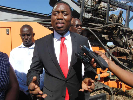 Mining Cabinet Secretary Dan Kazungu at the coal mining area in Taru on May 15 /JOHN CHESOLI
