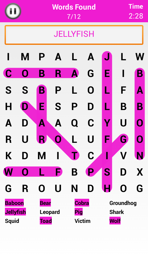 Android application Word Search Game screenshort