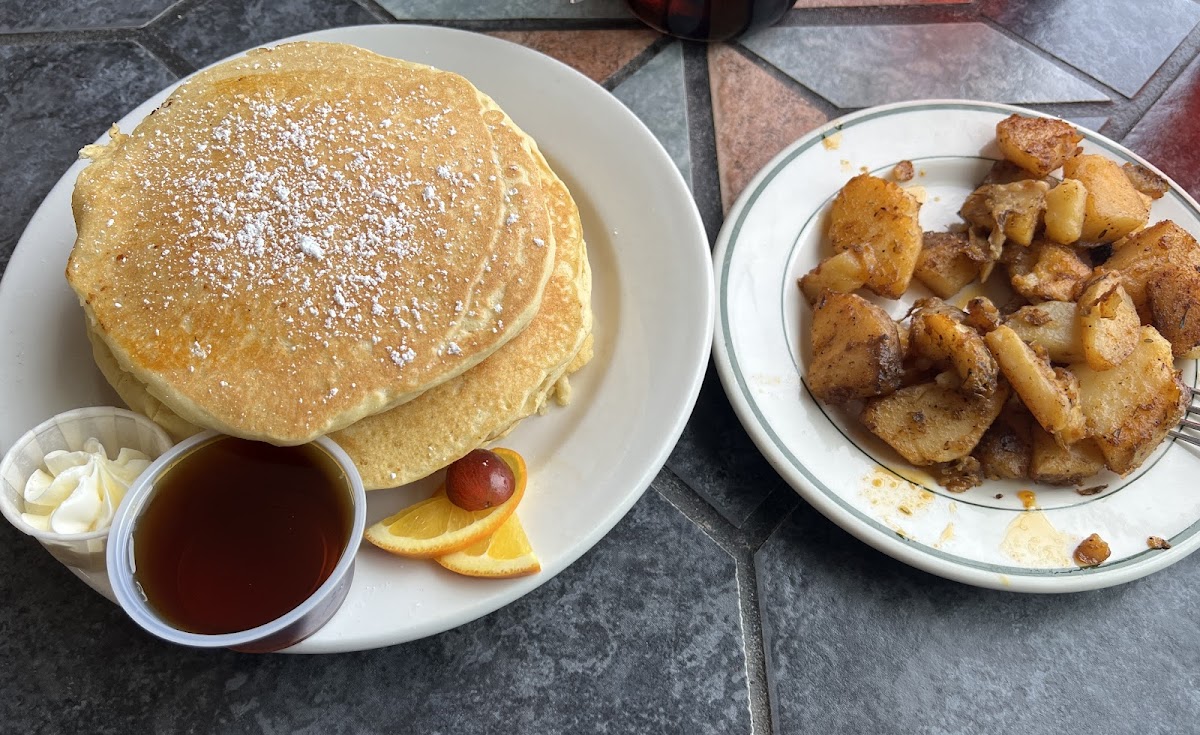 GF pancakes with side of home fries