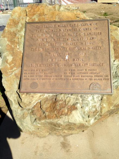 This plaque marks the boundary of the original northeast corner of El Pueblo de la Reina de Los Angeles, founded on September 4, 1781, and established by survey in 1849. Submitted by cjosephjordan