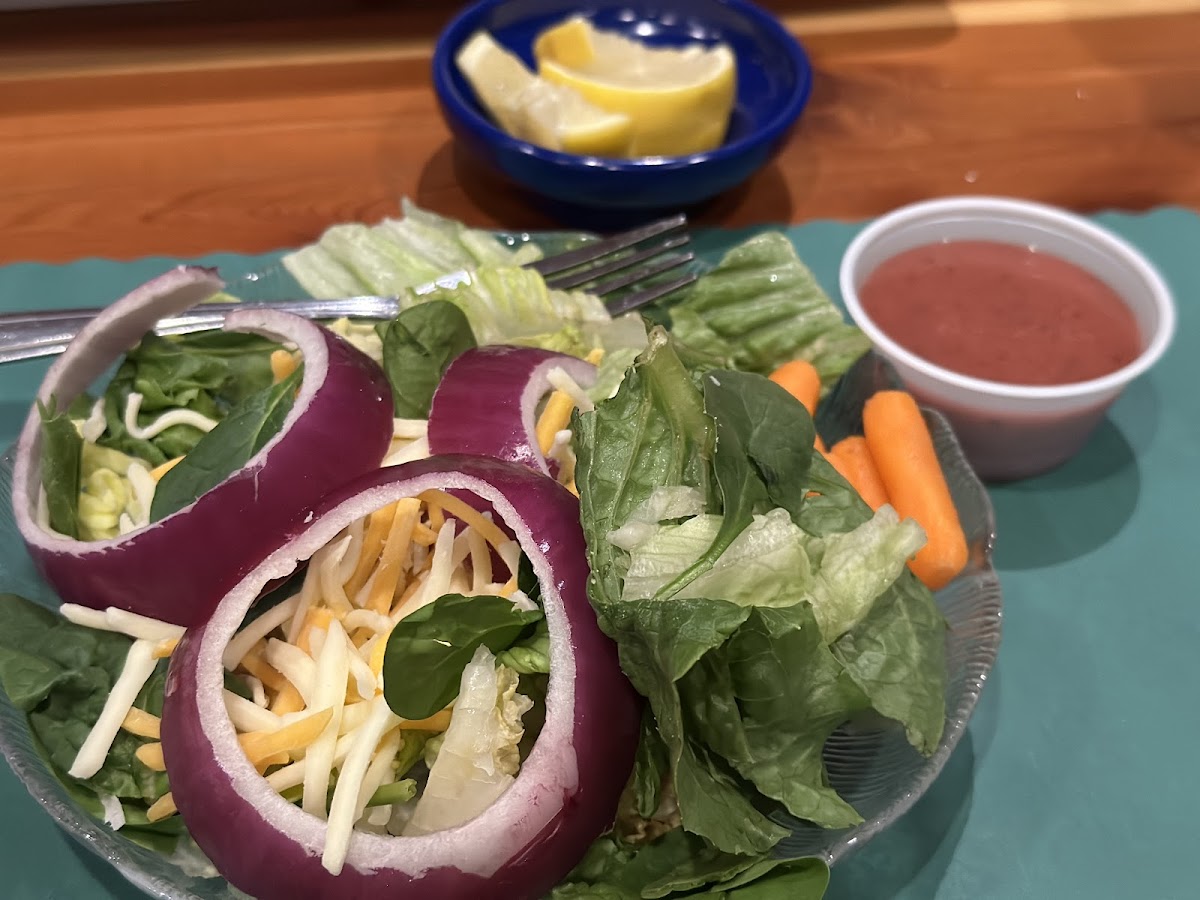 Salad with rasberry walnut vinegarette dressing