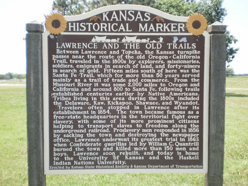 LAWRENCE AND THE OLD TRAILS Between Lawrence and Topeka, the Kansas turnpike passes near the route of the old Oregon-California Trail, traveled in the 1800s by explorers, missionaries, soldiers,...