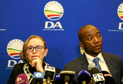 STRAINED: Western Cape Premier Helen Zille and DA leader Mmusi Maimane announce their reconciliation at a press briefing held in Rosebank, Johannesburg, yesterday.