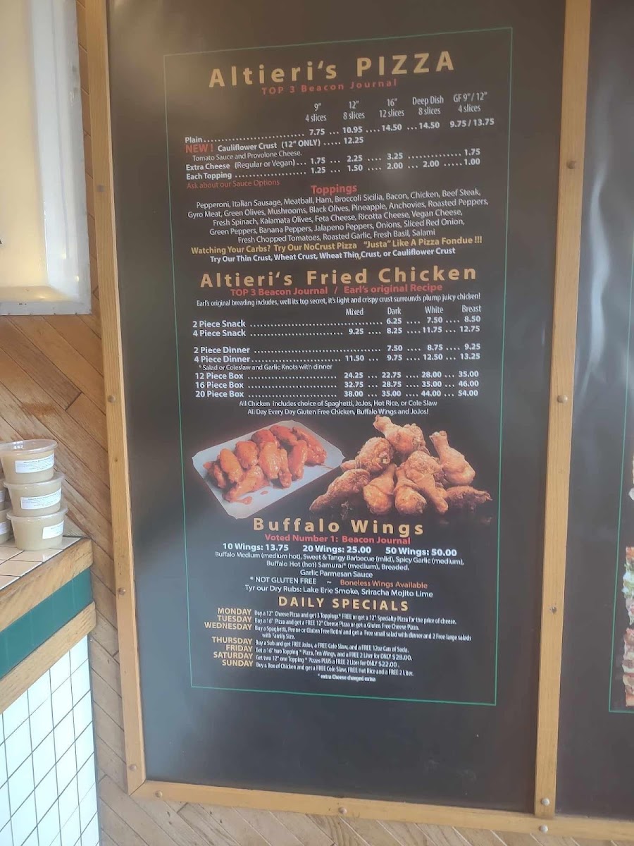 Altieri's Pizza gluten-free menu