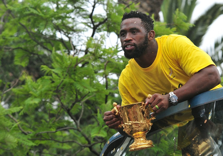 Siya Kolisi with the trophy during the Rugby World Cup 2019 Champions Tour on November 11, 2019 in Cape Town, South Africa.