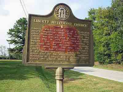Liberty, which evolved out of a Methodist society organized about 1775, is Georgia`s oldest Methodist Church. The original log church was erected west of here by Samuel Collins who, in 1773, had...