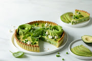 Baked avocado and pea tart.