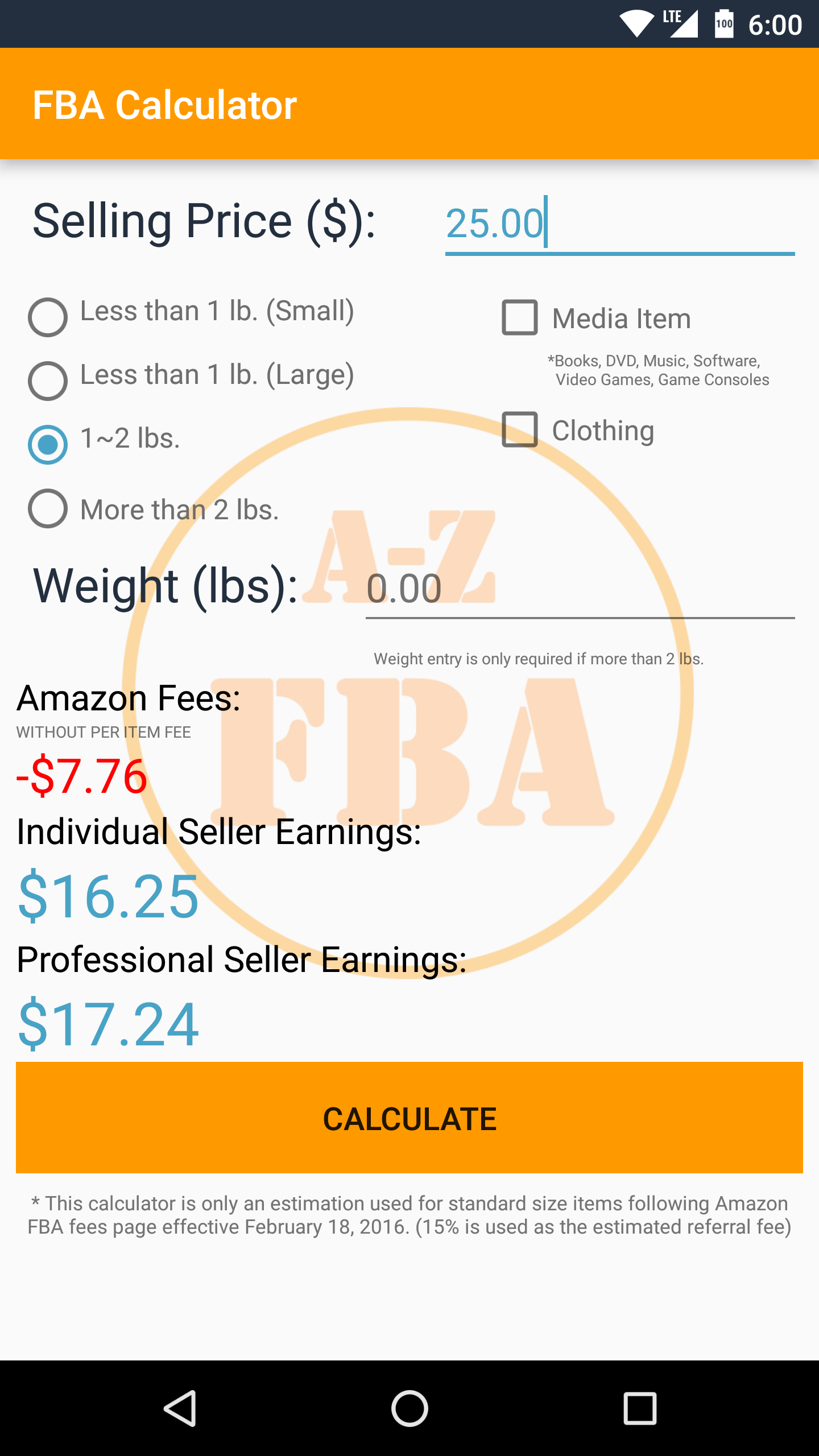 Android application FBACalculator - Sell on Amazon screenshort