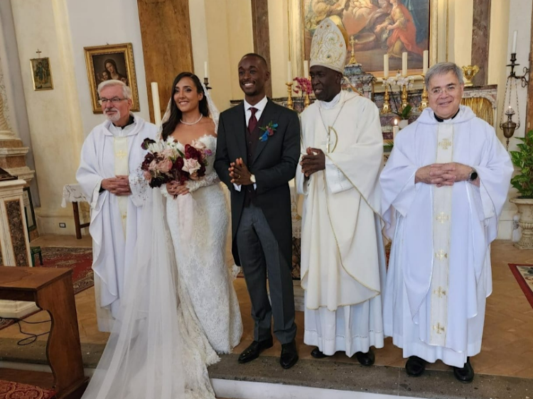 Kigen Moi and wife Rebecca Chepchumba at a church in Rome, May 4, 2024.