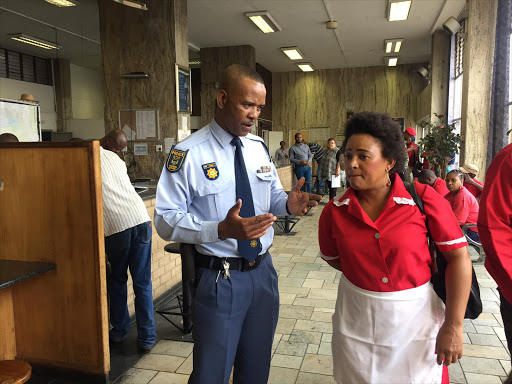 Warrant officer Patrick Ngubane and EFF's MPL Mandisa Mashego.