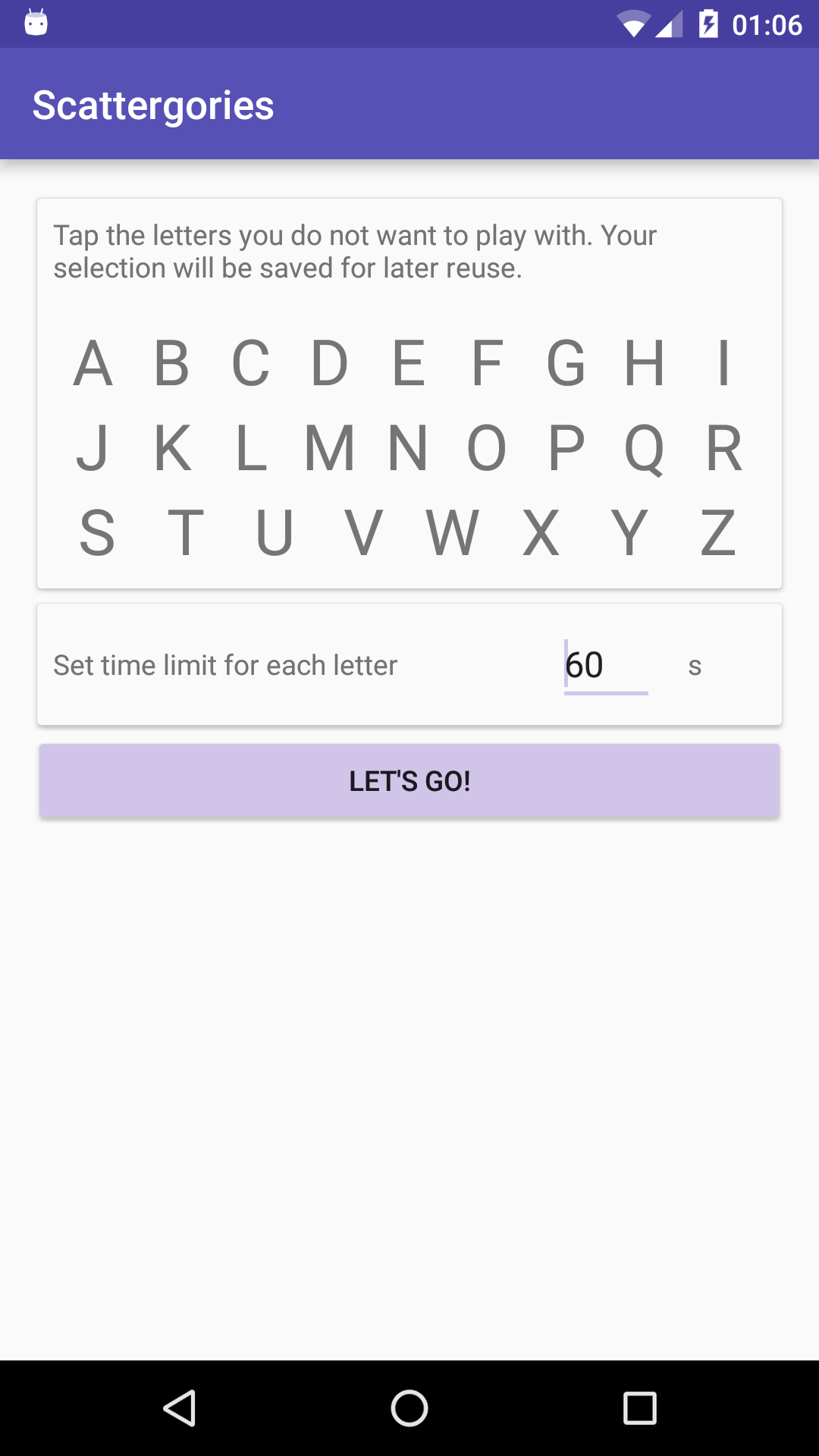 Android application Dice for Scattergories screenshort