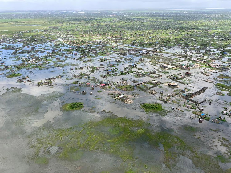 Aerial view of flooding after Tropical Cyclone Eloise, in Beira, Mozambique on January 22, 2021.