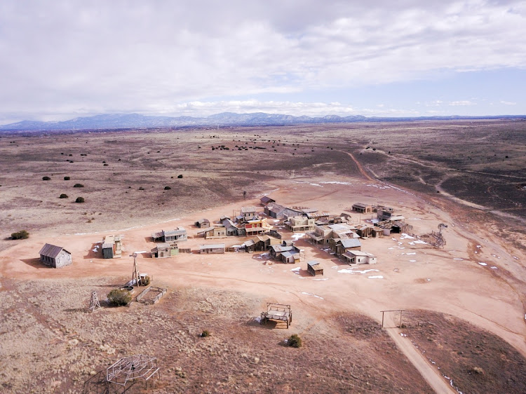 View of the 'Rust' movie set at Bonanza Creek Ranch near Santa Fe, New Mexico.