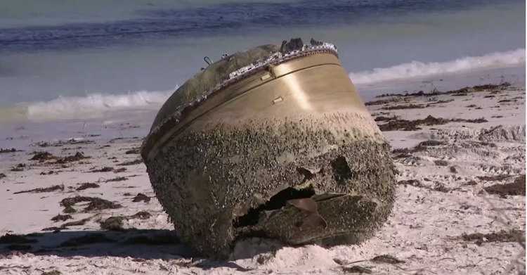 The mysterious object washed up off western Australia, about 250km north of Perth