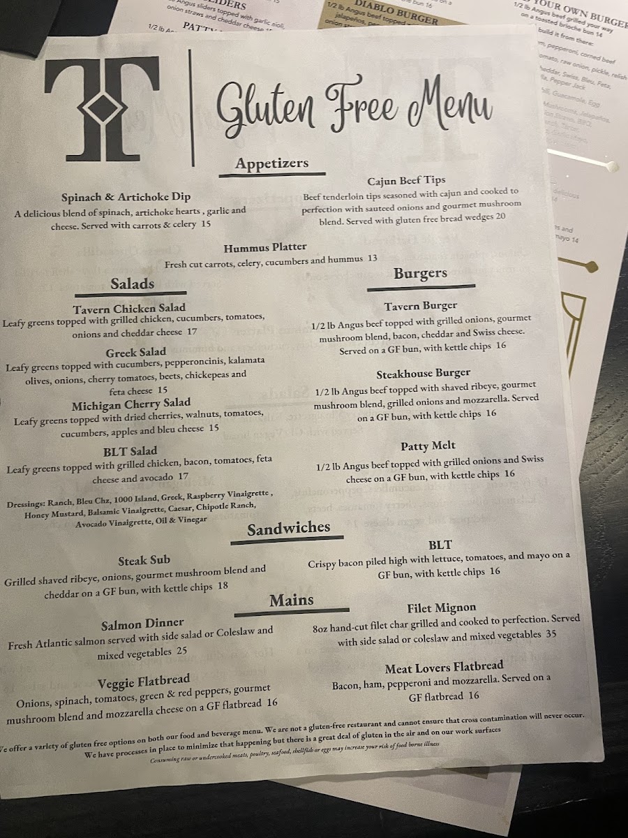 The Tavern Kitchen & Bar gluten-free menu