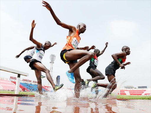 Athletes compete in the 2000m steeplechase during the National Youth Trials for the IAAF World Championships at Nyayo Stadium recently. Photo/pic-centre