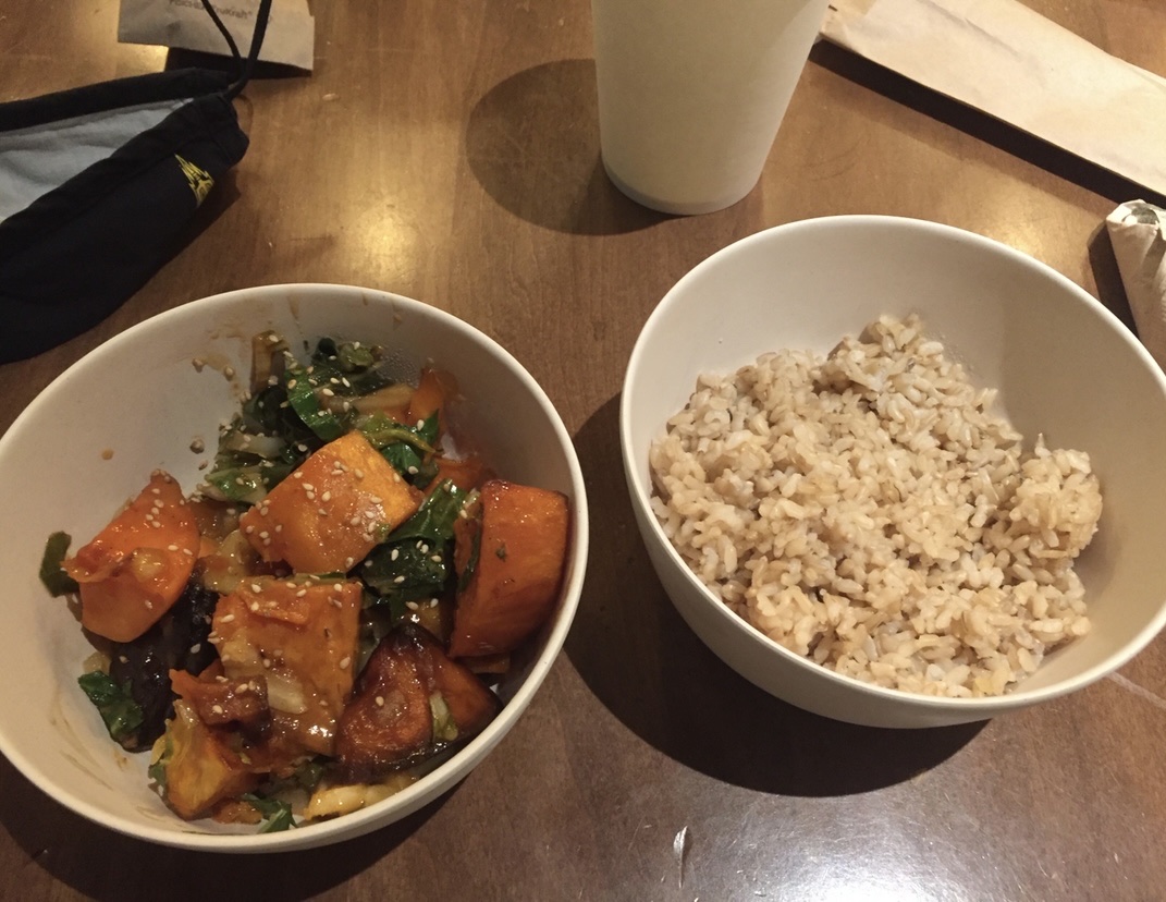 Side of sweet potatoes and brown rice